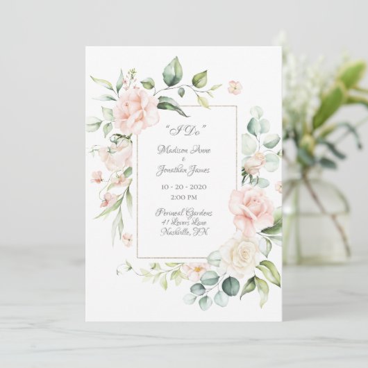 Elegante romantische Hochzeit mit floraler Wasserf Einladung (Stehend Vorderseite)