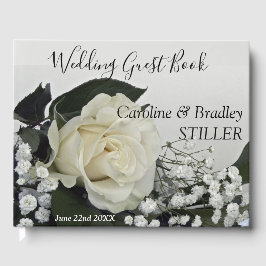 Elegante romantische Hochzeit mit weißer Rose Gästebuch