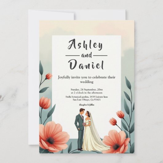 Elegante romantische Hochzeit von Braut und Groom Einladung (Vorderseite)