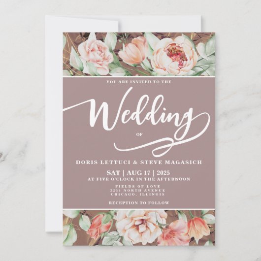 Elegante romantische Hochzeitsfeier Einladung (Vorderseite)