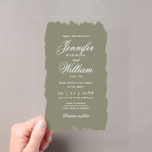 Elegante romantische Hochzeitsschrift Sage Green F Acryleinladungen