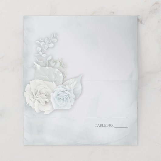Elegante Romantische Ice Blue Rose Platzkarte (Außenseite Aufgefaltet)