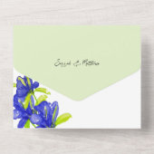 Elegante romantische Iris-Blume handbemalt All In One Einladung (Rückseite)