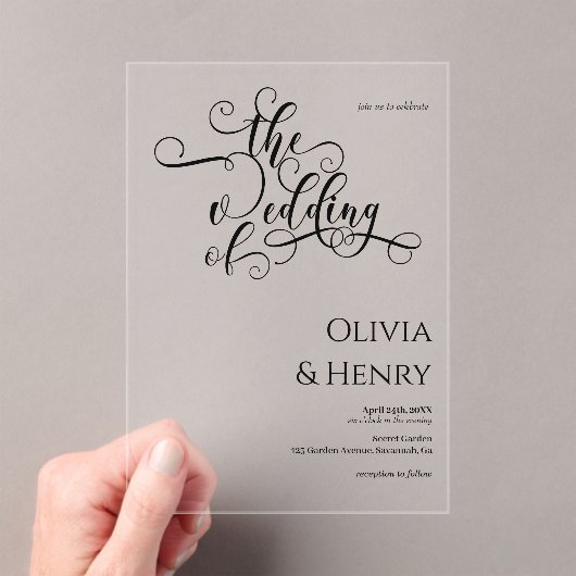 Elegante romantische Kalligrafie-Hochzeit Acryleinladungen (Insitu (Handheld))