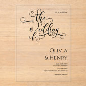 Elegante romantische Kalligrafie-Hochzeit Acryleinladungen (Vorderseite)