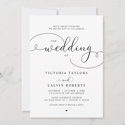 Elegante romantische Kalligrafie-Hochzeit Einladung (Vorderseite)