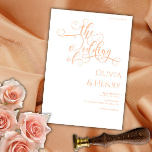 Elegante romantische Kalligrafie Peach & White Wed Einladung
