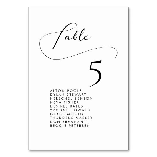 Elegante romantische Kalligrafiekarten Tischnummer (Vorderseite)