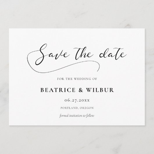 Elegante romantische Kalligraphie Save The Date (Vorderseite)