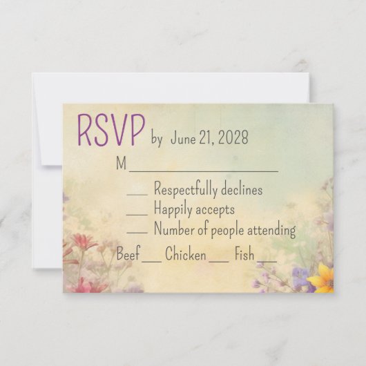 Elegante Romantische Lavendel-Wildblume RSVP Karte (Vorderseite)