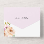 Elegante romantische Lila Blume All In One Einladung (Rückseite)