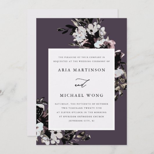Elegante romantische Lila Hochzeit Einladung (Vorne/Hinten)