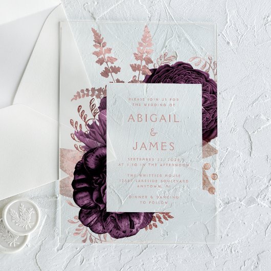 Elegante Romantische Lila Rose Acryleinladungen