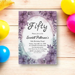 Elegante romantische Lila Rose Floral 50. Geburtst Einladung