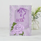 Elegante romantische Lilac Rose & Bows 80. Einladung (Stehend Vorderseite)