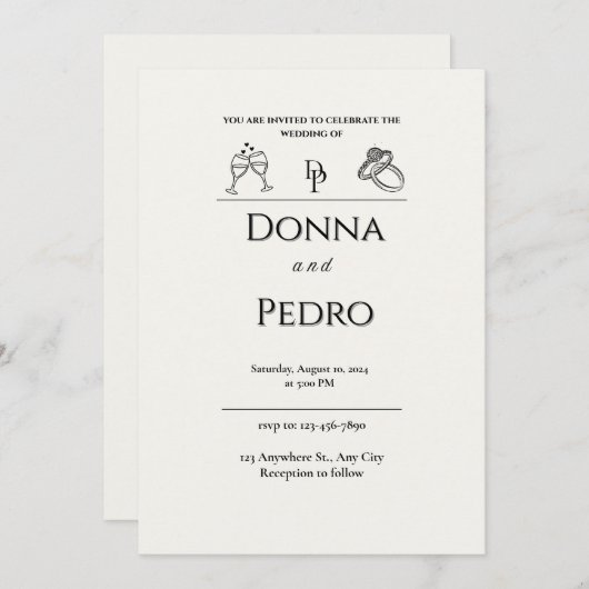 Elegante romantische Monogram-Klassische Hochzeits Einladung (Vorne/Hinten)