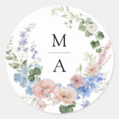Elegante Romantische Monogramm-Hochzeit Runder Aufkleber (Vorderseite)