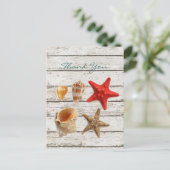 elegante romantische Muscheln Strand Hochzeit dank Postkarte (Stehend Vorderseite)