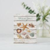 elegante romantische Muscheln Strand Hochzeit dank Postkarte (Stehend Vorderseite)