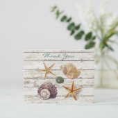 elegante romantische Muscheln Strand Hochzeit dank Postkarte (Stehend Vorderseite)