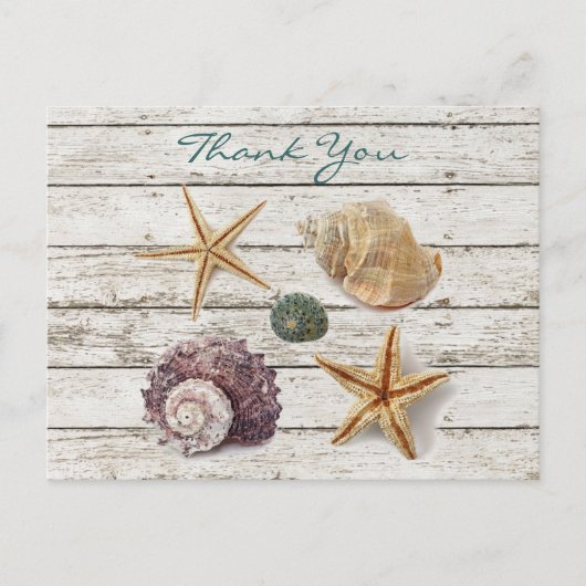 elegante romantische Muscheln Strand Hochzeit dank Postkarte (Vorderseite)