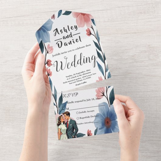 Elegante romantische Pastellfarbenhochzeit All In One Einladung (Abreißen)