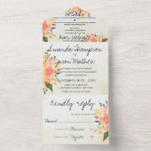 Elegante romantische Peach Floral Monogram Wedding All In One Einladung (Innen)