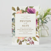 Elegante romantische Pfirsichfeier Grüne Hochzeit Einladung (Stehend Vorderseite)