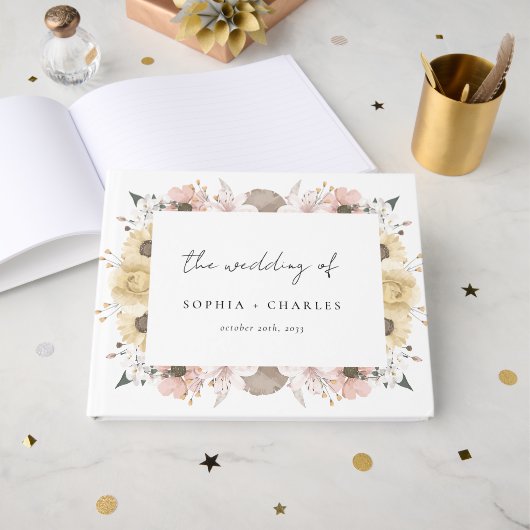 Elegante romantische romantische, blumenneutrale H Gästebuch (Vorderseite Offen)