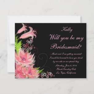 Elegante romantische rosa Blumen Brautjungfern Kar Einladung