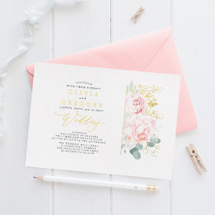 Elegante romantische rosa Blumen und Grünzeug-Hoch Folieneinladung
