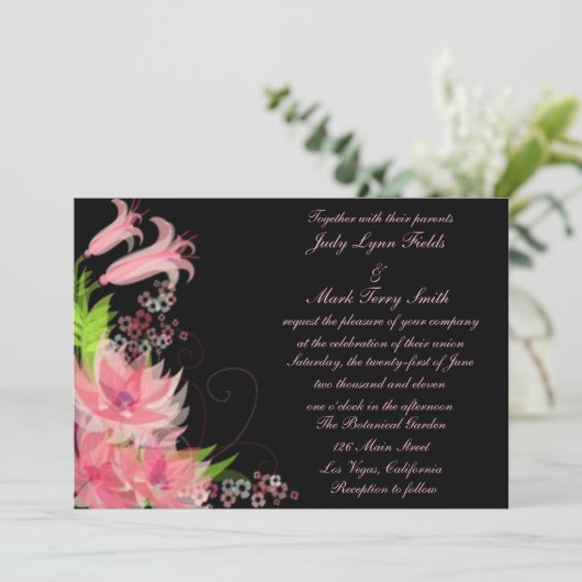 Elegante Romantische Rosa Blumenzitterung Einladun Einladung (Stehend Vorderseite)