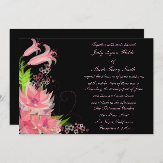 Elegante Romantische Rosa Blumenzitterung Einladun Einladung (Vorne/Hinten)