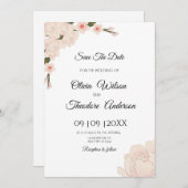 Elegante romantische Rosa-Blütenhochzeit rettet da Einladung (Vorne/Hinten)