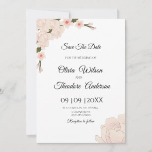 Elegante romantische Rosa-Blütenhochzeit rettet da Einladung