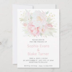 Elegante romantische rosa, florale Weiße Hochzeit Einladung