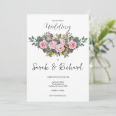 Elegante Romantische Rosa-Garten-Rose Hochzeit Einladung (Stehend Vorderseite)