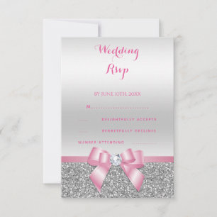 Elegante romantische Rosa Glitzer Hochzeit & Silbe RSVP Karte