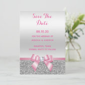 Elegante romantische Rosa Glitzer Hochzeit & Silbe Save The Date (Stehend Vorderseite)