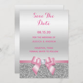 Elegante romantische Rosa Glitzer Hochzeit & Silbe Save The Date (Vorne/Hinten)