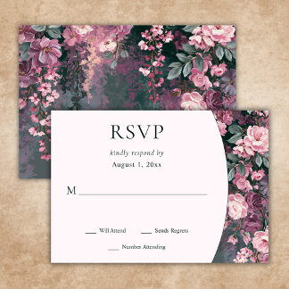 Elegante romantische rosa-mauve Hochzeit mit Blume RSVP Karte