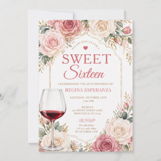 Elegante romantische rosa Rose Sweet Sixteen Gebur Einladung