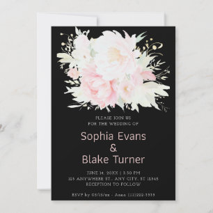 Elegante romantische Rosa Schwarze Hochzeit Einladung