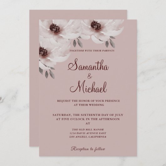 Elegante romantische rosa Wasserfarben Einladung (Vorne/Hinten)