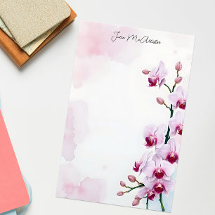 Elegante romantische rosa Wasserfarben-Orchideen Briefpapier