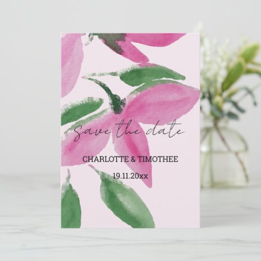 Elegante Romantische rosa Wildblumen Save The Date (Stehend Vorderseite)