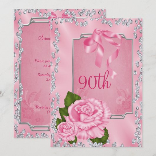 Elegante romantische Rose & Bögen 90. Einladung (Vorne/Hinten)