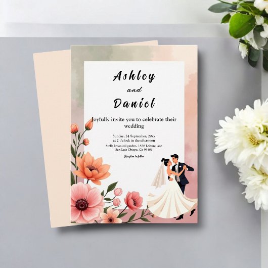 Elegante romantische Rose Hochzeit am Groom Floral Einladung