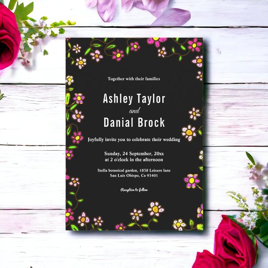 Elegante romantische Rose Lights Boho Blumenhochze Einladung