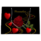 Elegante Romantische Rote Herzen Rose Gold Band Große Geschenktüte (Vorderseite)